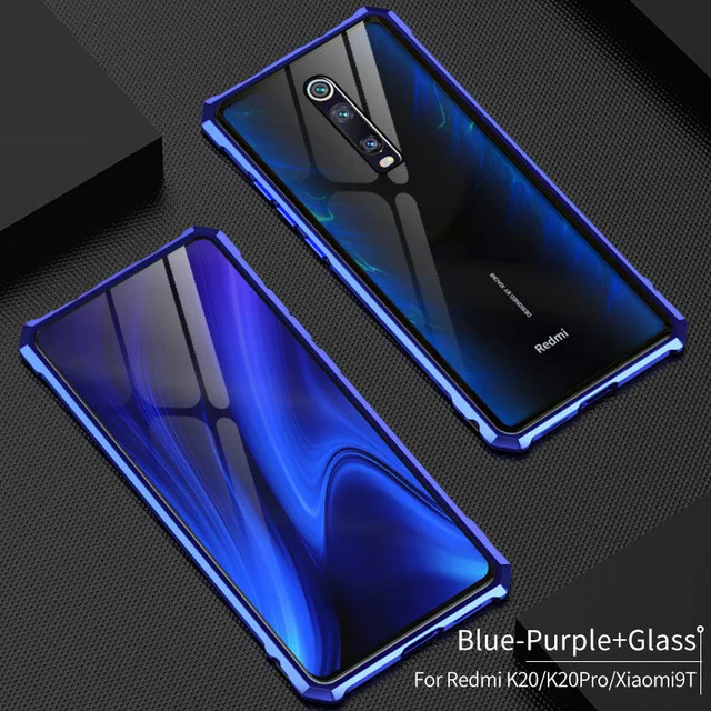 Красный mi K 20 K20 Pro Бампер Роскошный металлический каркас чехол с задней прозрачной закаленной крышкой для Xiaomi mi 9T Pro Красный mi K20 - Цвет: blue