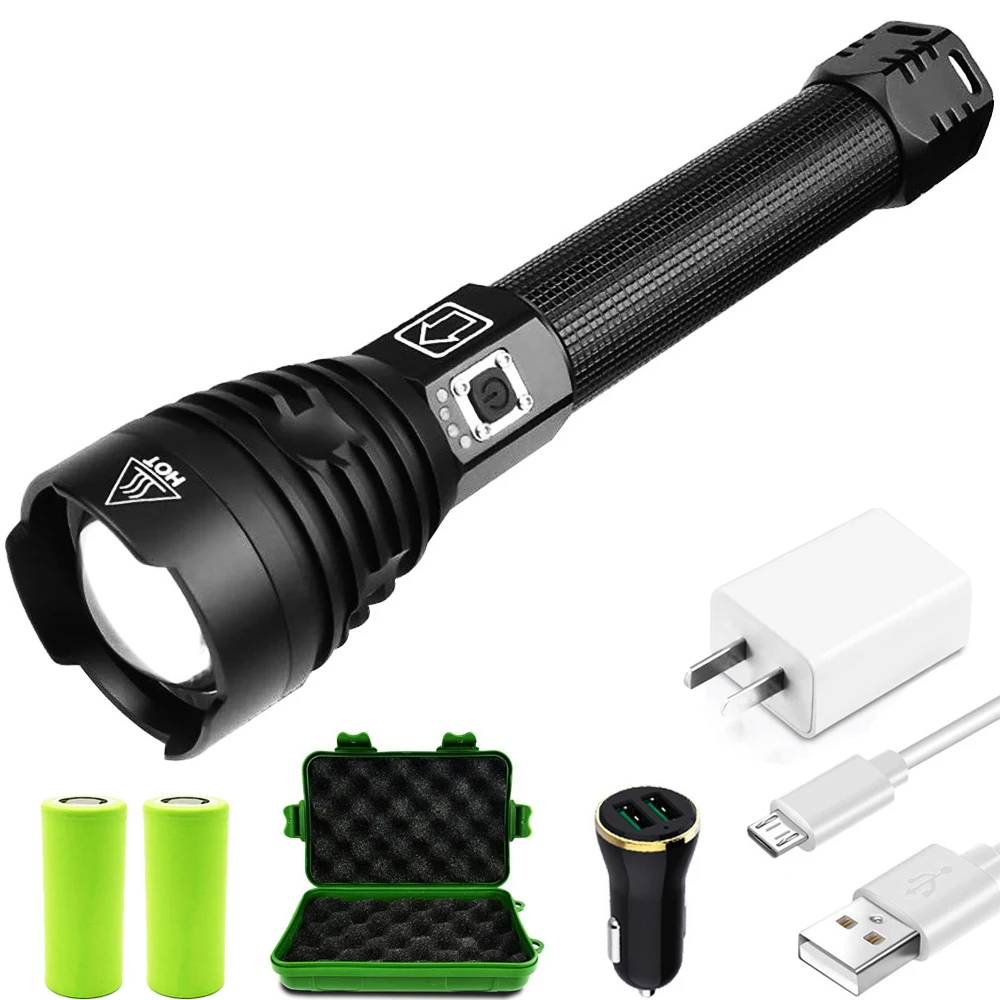 

ZK20 Dropshipping XHP90 LED Flashlight Rechargeable Power Indicator Portable Waterproof 18650 26650 Zoomable Torch