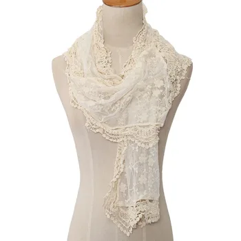 

Women Lace Cape Scarf Ultra Long Milk Silk Tassel Cutout Crochet Cashers Three-dimensional Bohemia Flower White Scarves Shawls