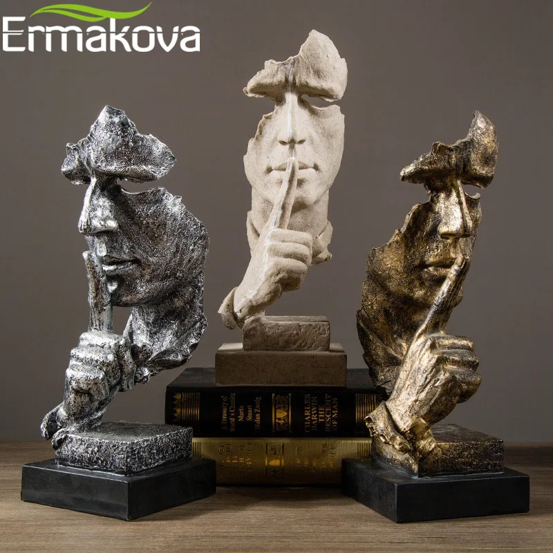ERMAKOVA абстрактная Золотая Статуэтка тишины 35 см из смолы для лица Бесшумная Статуэтка для мужчин скульптура для дома и офиса украшение для гостиной