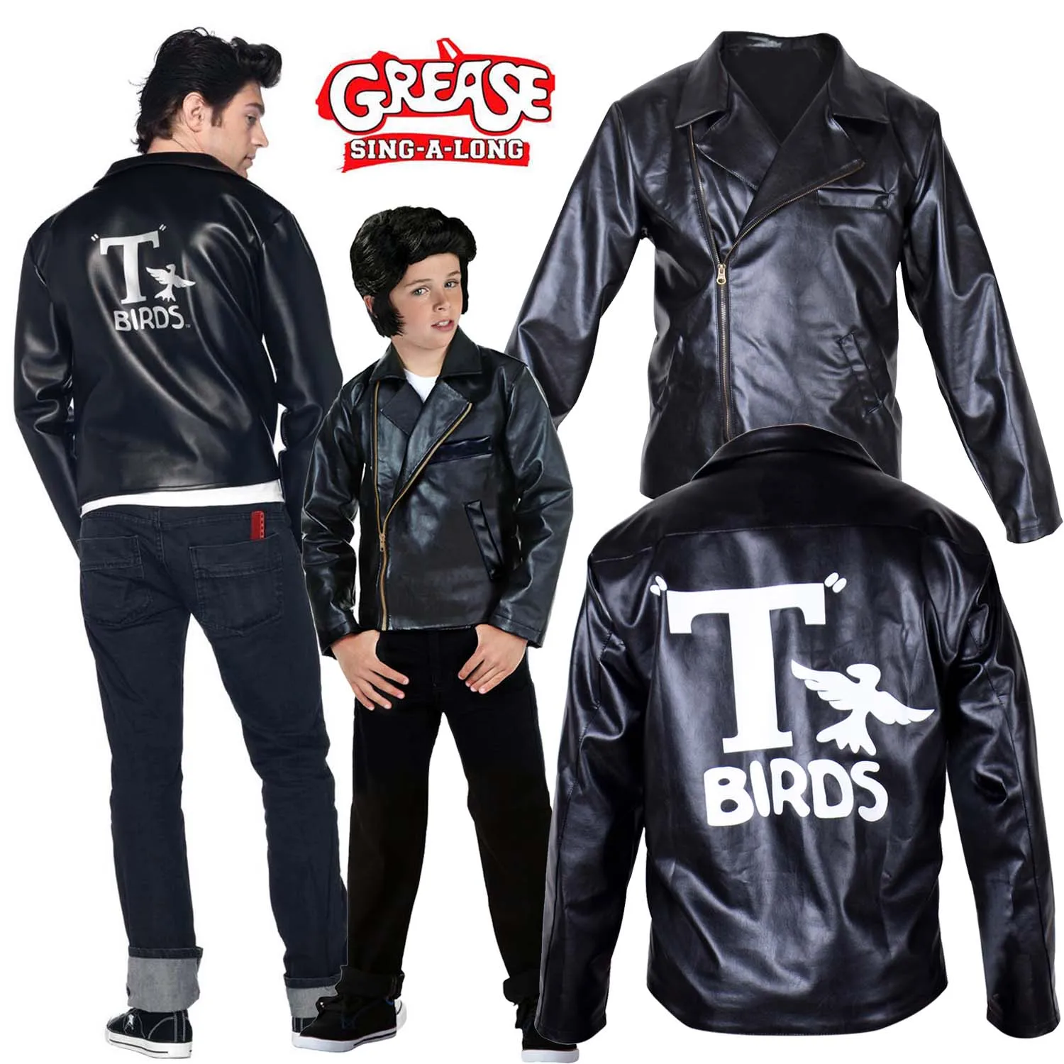Black Pu Leather T Birds Jacket Grease Movie Cosplay Costume 1950s Zipper Biker Jacke Halloween Fancy Dress Kids Boys Adult Men Aliexpress Novelty Special Use