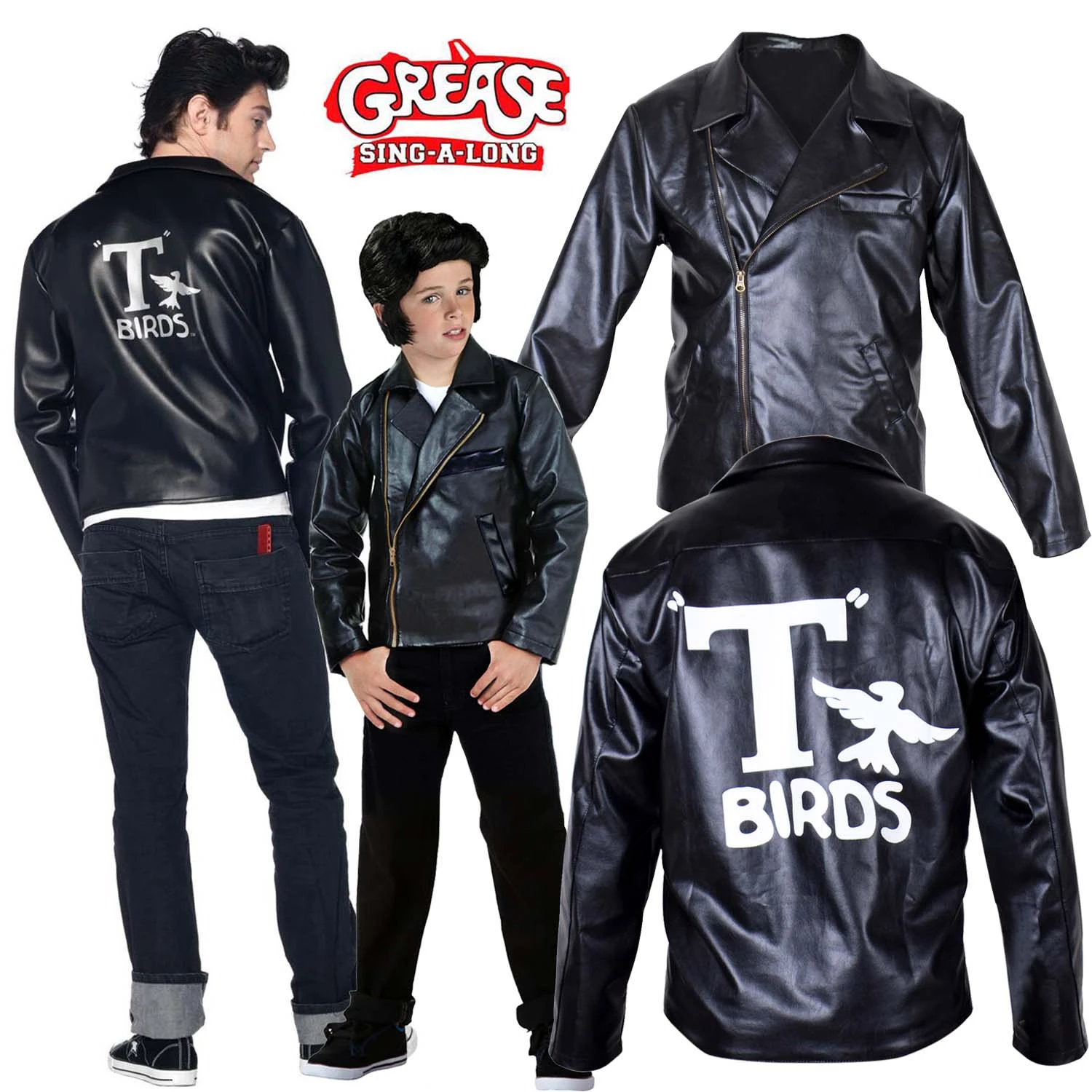 Black Pu Leather T Birds Jacket Grease Movie Cosplay Costume 1950s Zipper Biker Jacke Halloween Fancy Dress Kids Boys Adult Men Holidays Costumes Aliexpress