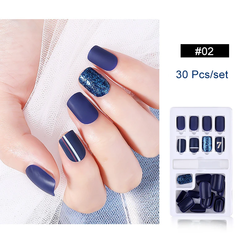 30pcs--02 Накладные ногти с полным покрытием, 24/30 шт, 28 стилей, Готовые накладные ногти, искусственные ногти, украшения для женщин, сделай сам, инструменты для дизайна ногтей - Цвет: 30pcs--02