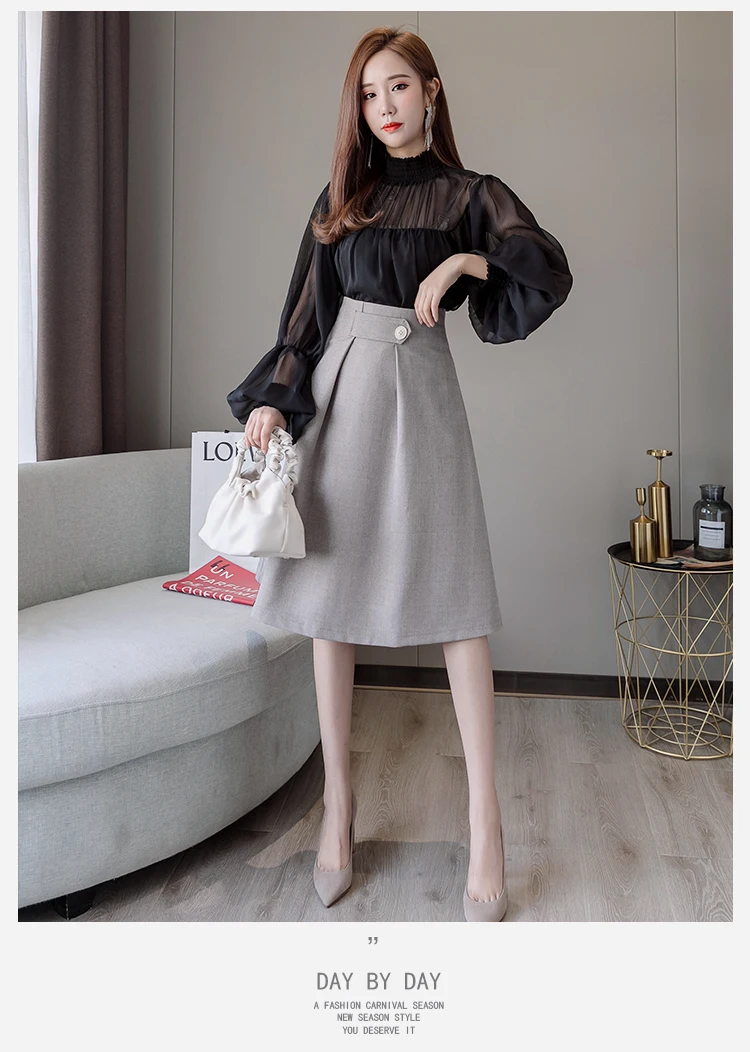 mini skirts for women 2020 Fashion Korean Style Skirt t for Woman Button Autumn Winter Vintage Solid Work Wear Skirt Lady Office Business Skirt plaid skirt