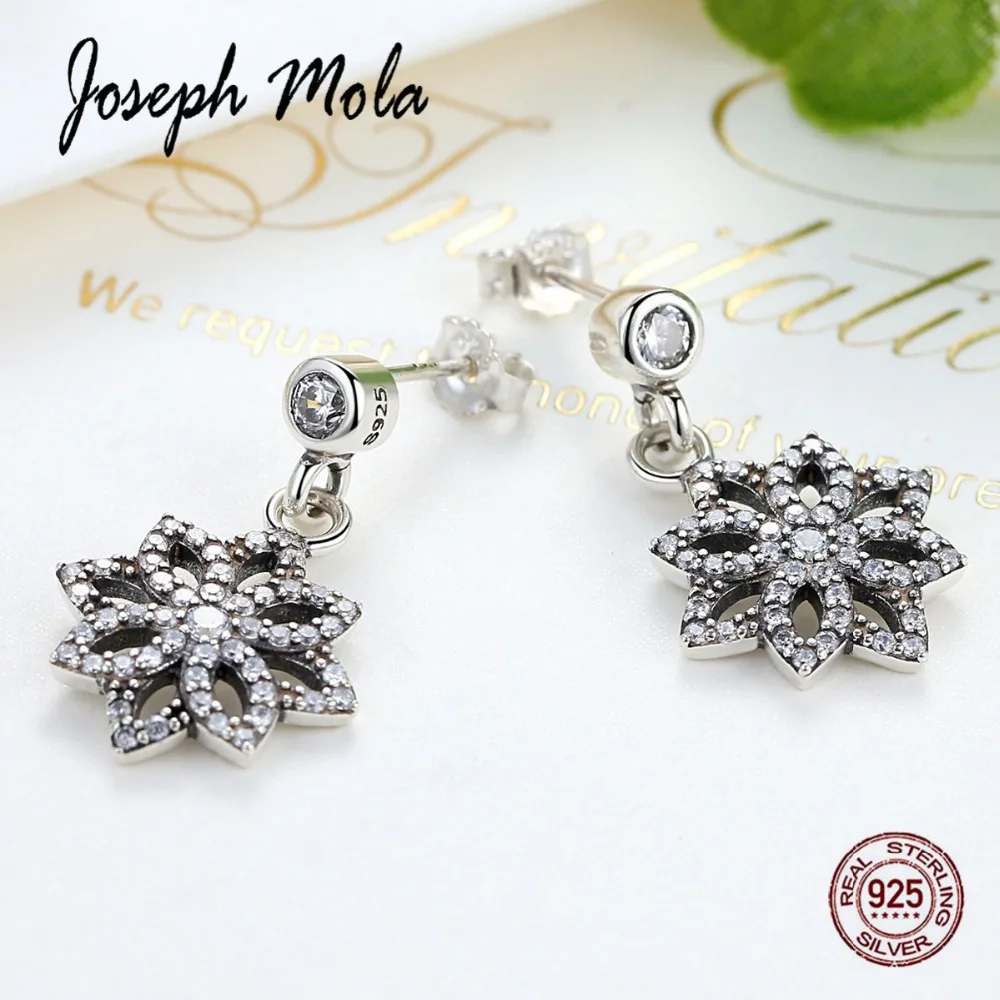 Joseph Mola 925 серебро элегантный циркон камень Снежинка Висячие серьги для женщин ювелирные украшения вечерние обручение день рождения
