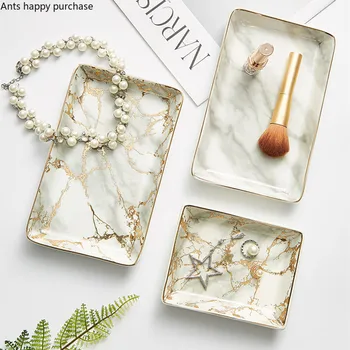 

Marble Ceramic Tray Household Storage Tray Dressing Table Furnishings Jewelry Sundries Storage Nordic Style Rectangular Plate
