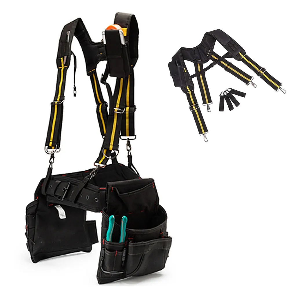 Tool Belt Suspenders Padded Heavy Duty Adjustable Strap with Pocket Clips for Carpenter Electrician Reducing Waist Weight