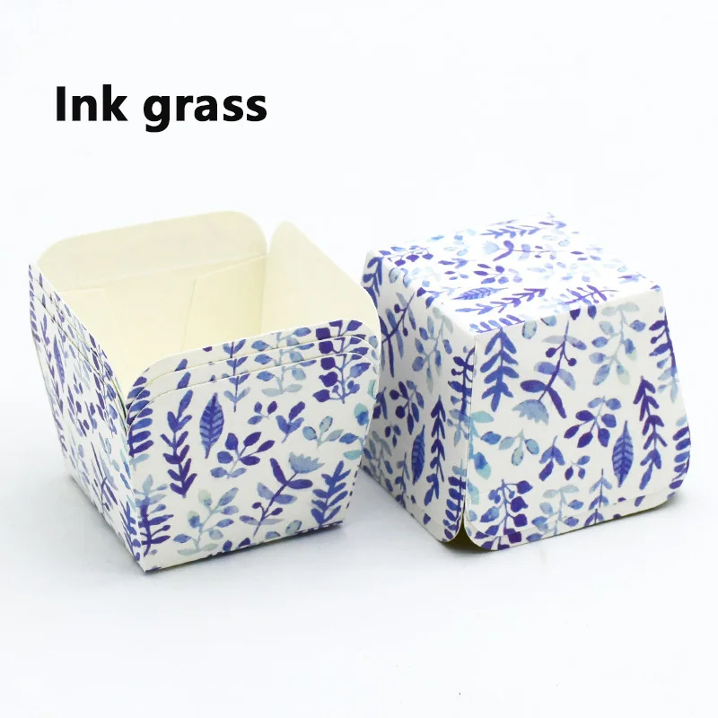 ink grass 50 шт./лот коробка для кексов, чашка для кексов, коробка для кексов с высокой температурой, квадратная коробка для бумажных стаканчиков с ураганом - Цвет: ink grass