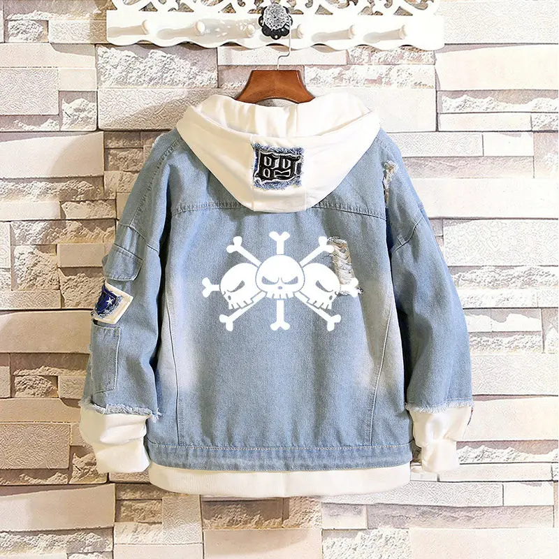

Anime Cartoon One Piece Roronoa Zoro Fake Cosplay Hoodie Two Pullover Sweater Monkey D. Luffy Unisex Denim Tony Chopper Hoodie