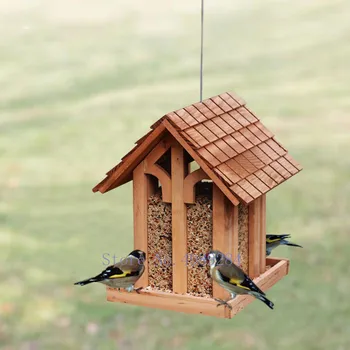 

Creative Wooden Bird Feeder Handmade Garden Patio Outdoor Wild Bird Feed Storage Automatic Home Decoration Bird Feeding Supplies