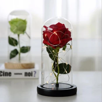 

Rose Beauty And Beast Eternal Flower Rose In Flask Wedding Decoration Artificial Flowers In Glass Cover For Valentine's Day Gift