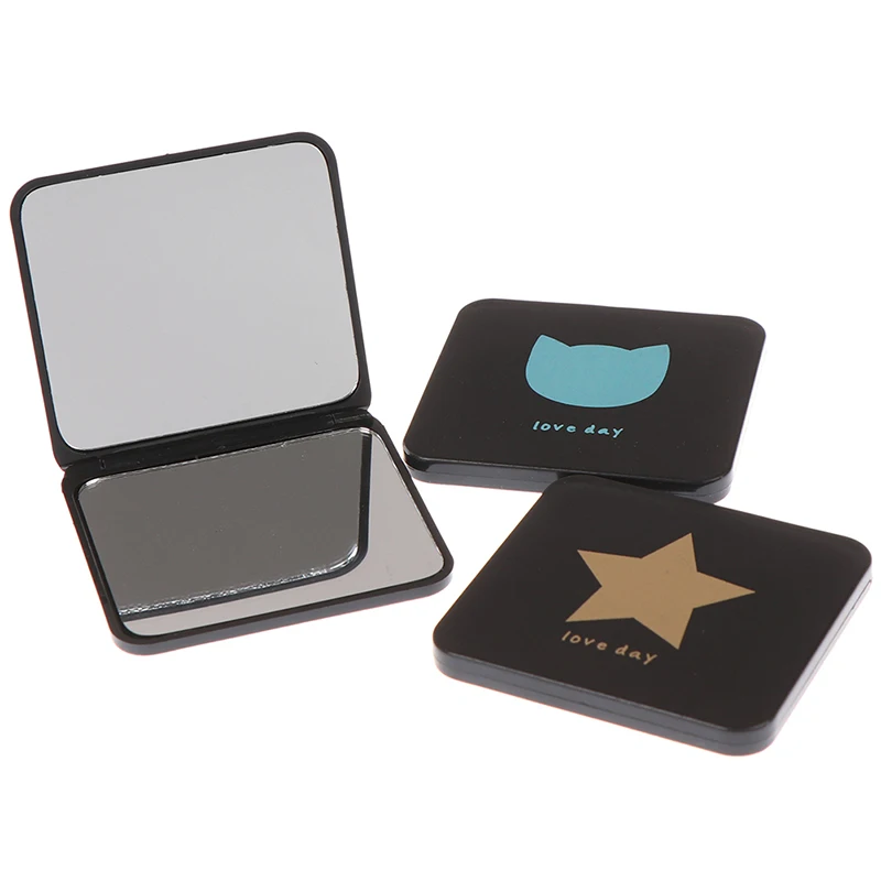 1PCS Women Foldable Makeup Mirrors Double-sided Mirror Lady Cosmetic Hand Folding Portable Compact Pocket Mirror Random Color