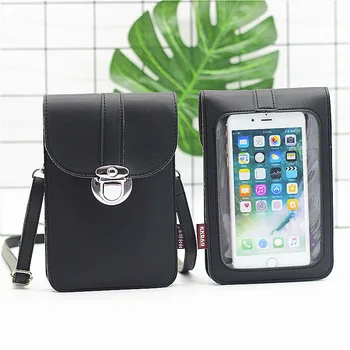 

New Antivirus Single Shoulder Belt Women Phone Wallet Touch Screen Transparent Membrane PU Leather Messenger Phone Purse #20