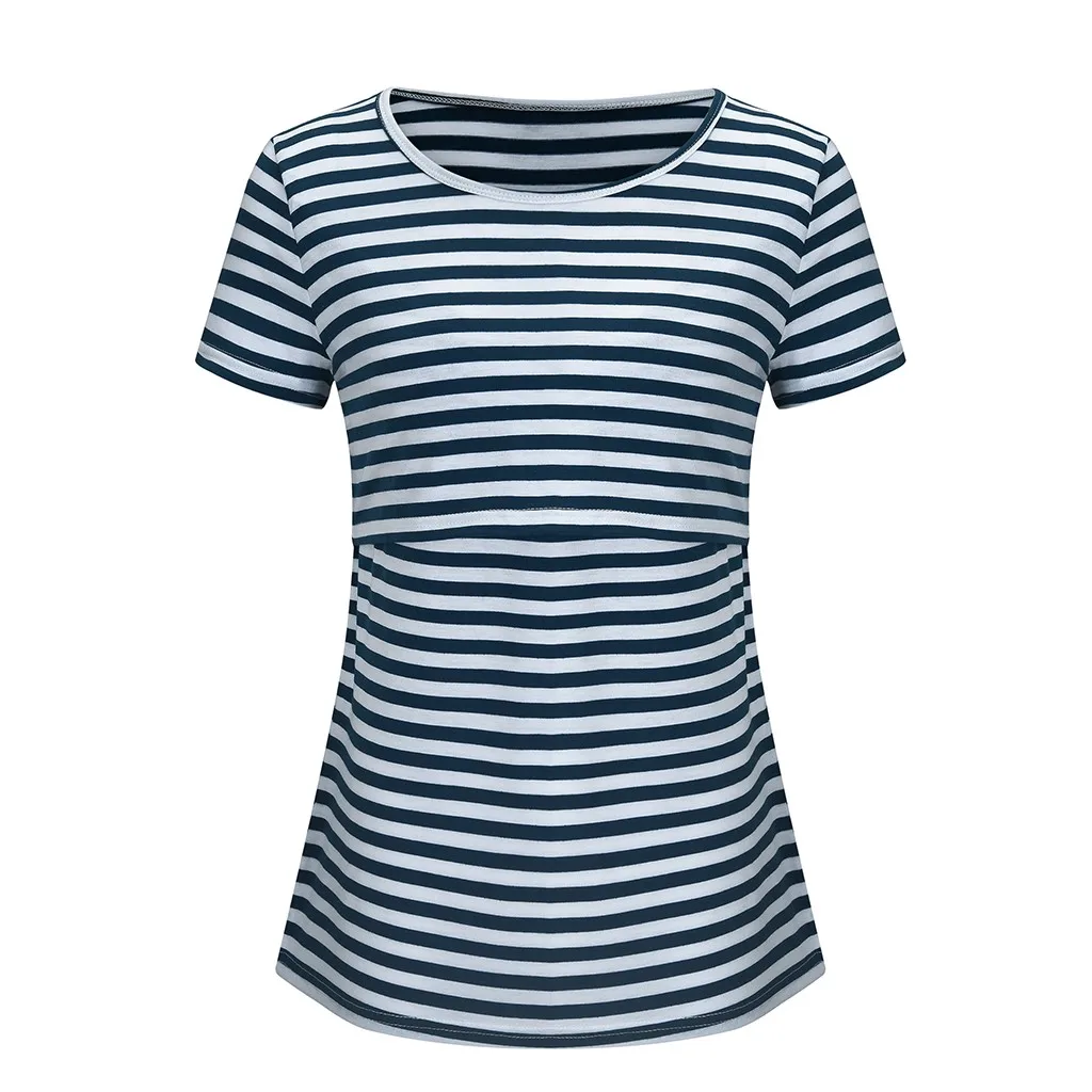 Zwangerschaps Kleding рубашка для беременных женщин с коротким рукавом и полосатым принтом для кормления грудью@ 35
