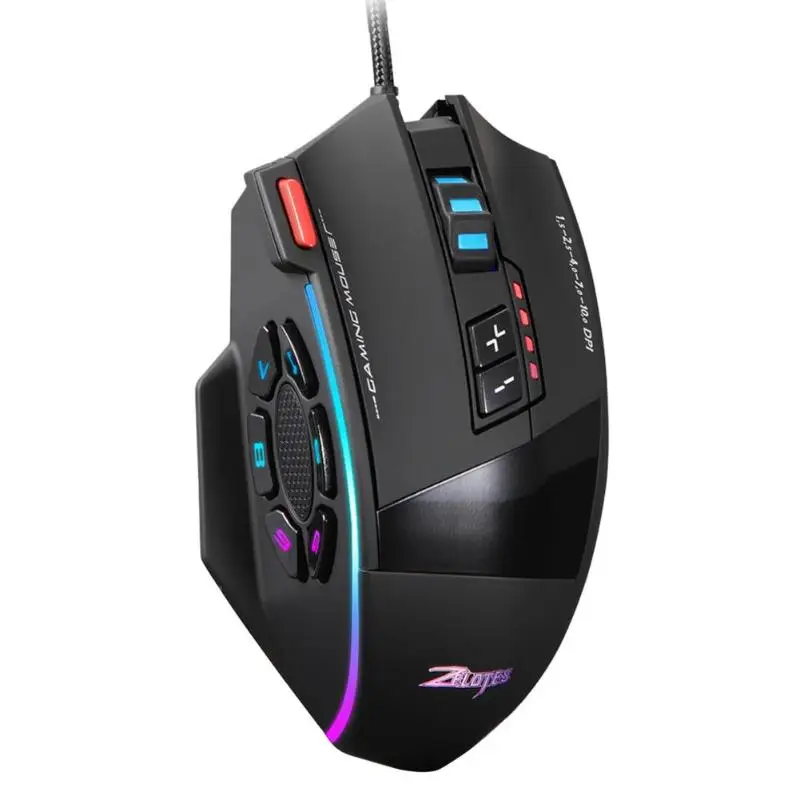 ZELOTES C-13, 13 программируемых кнопок, проводная USB мышь, 5 уровней, 1500-10000 dpi, регулируемая RGB оптическая игровая мышь