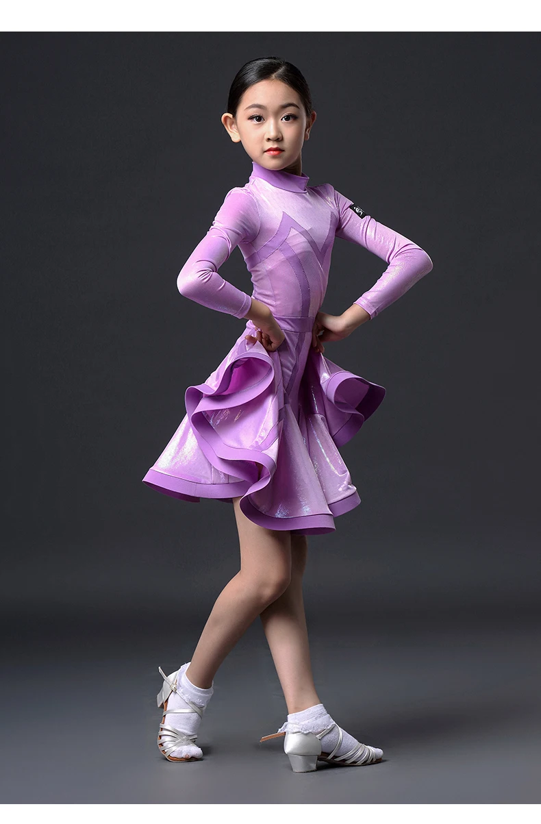 Платье для латинских танцев; одежда с длинными рукавами для девочек; одежда для выступлений; детская одежда для сцены; DN4698