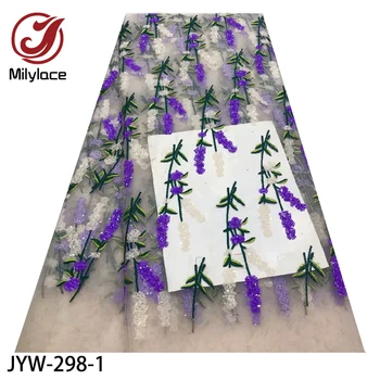 

Milylace African Net Lace Fabric with Sequins French Lace Fabric High Quality Embroidery Flower Laces for Wedding Sewing JYW-298