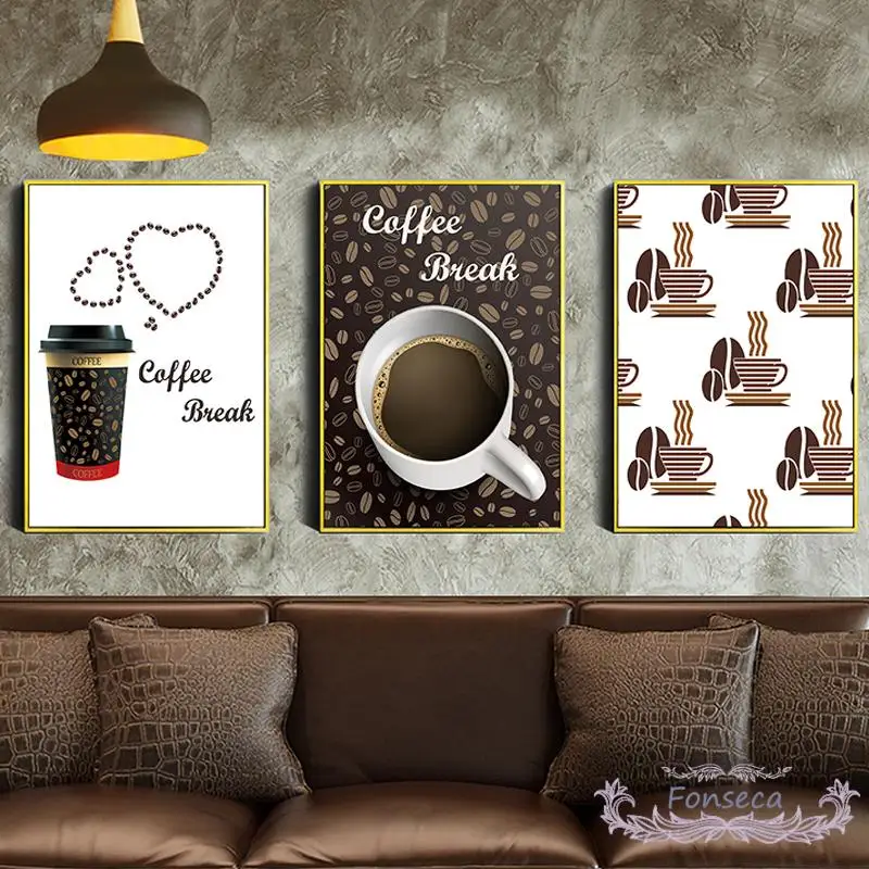 

Vintage Europe Style Prints Coffee Break Canvas Paintings Kitchen Poster Pop Wall Art Pictures for Restaurant Home Decor