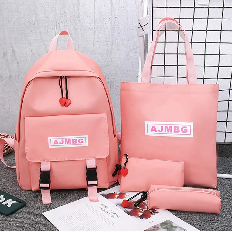 

Men's and women's four piece backpack Korean schoolbag Multi Pocket fashion schoolbag for primary and secondary school students