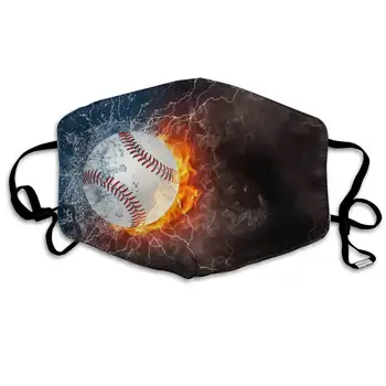 

Cool Baseball Softball Ball On Fire and Water Reusable Anti Dust Earloop Breathable Masks for Nurse Washable Motorcycling Half
