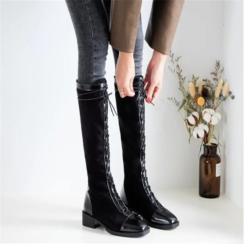 BBZAI New pattern Round Toe Lace-Up 5cm Female money Boots waterproof platform women shoes Pipe Dance botas mujer 34-42 43