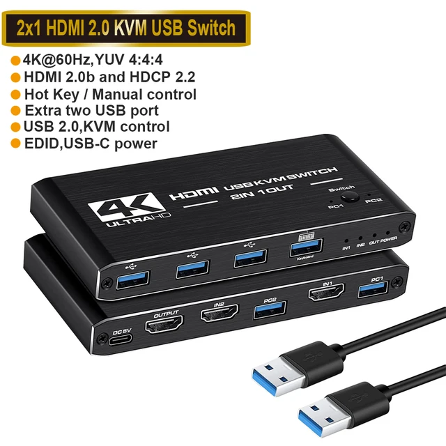 Divisor compatible con HDMI 8K, interruptor KVM 4K, conmutador USB 2 en 1  para monitor de ordenador, teclado y ratón, impresora EDID / HDCP|Cables  HDMI| - AliExpress