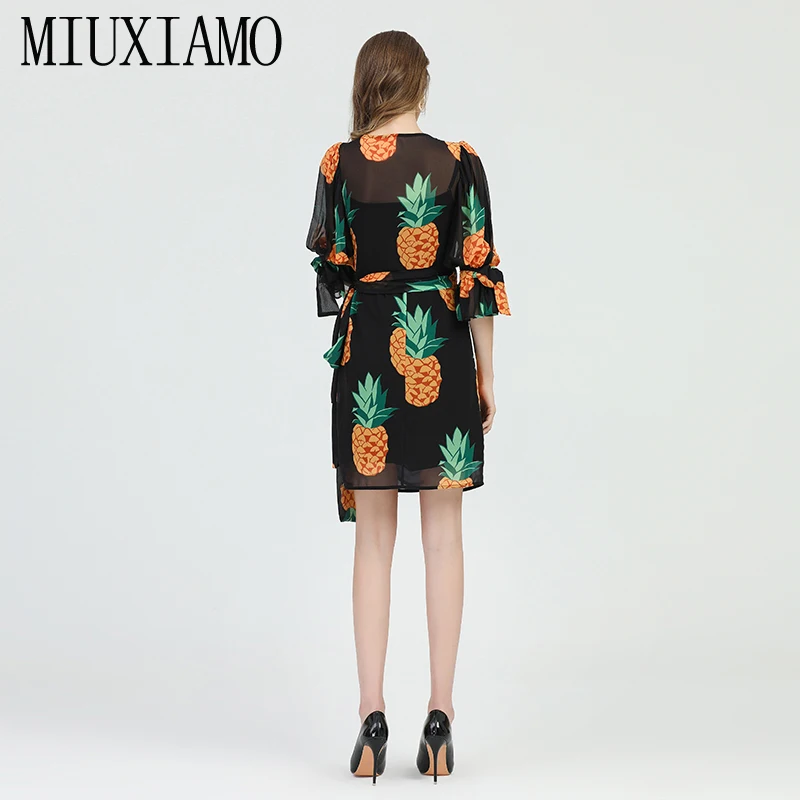 MIUXIMAO, высокое качество,, подиум, дизайнерское, весеннее платье, с принтом ананаса, элегантное, повседневное, Пляжное Платье, Повседневное платье для женщин, vestidos