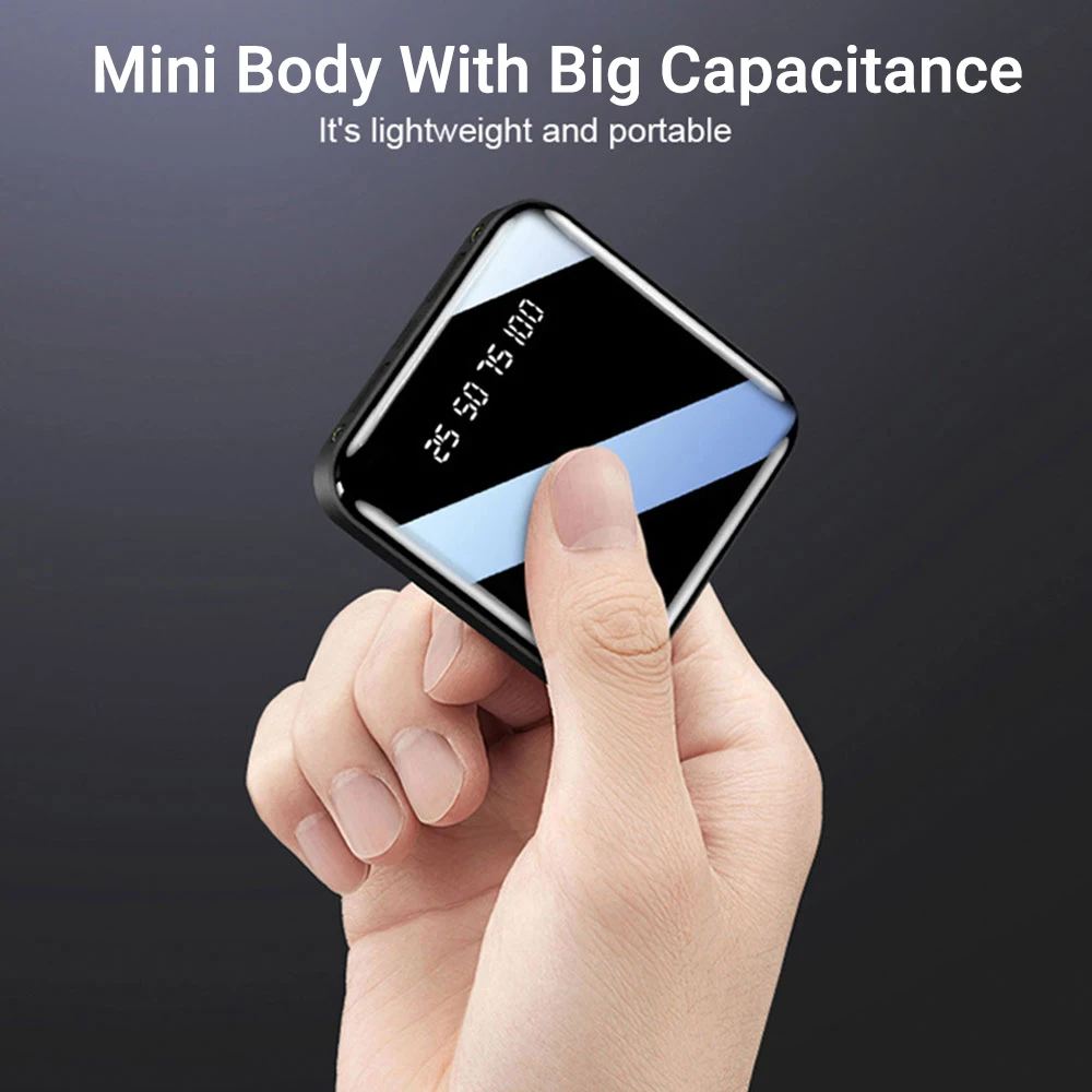 

Mini Power Bank 20000mah For Xiaomi Phone 10000 mah Portable Charger LED Mirror Back For iphone External Battery Pack Powerbank