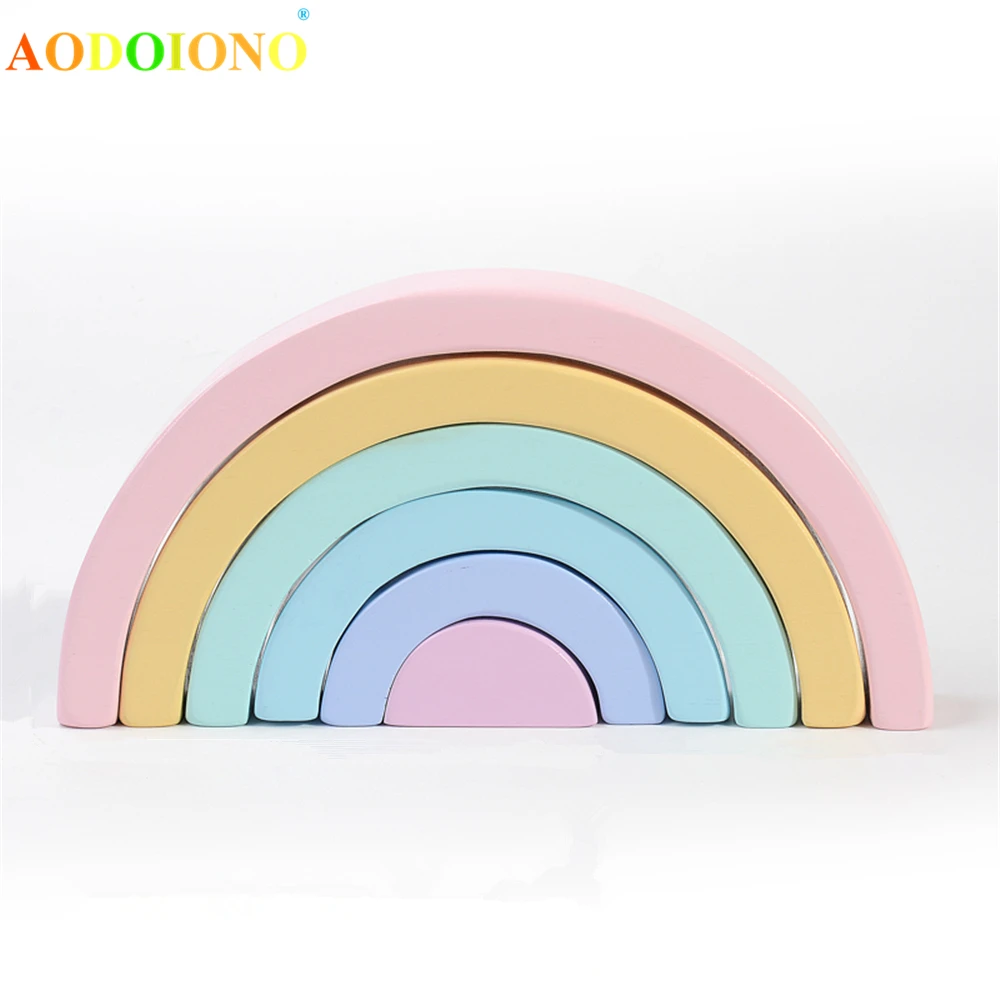 

6pcs/set Educational Toy Rainbow Building Blocks Wooden for Learning Puzzle Toy Geometry Bricks Kids Baby Children Playing Toys