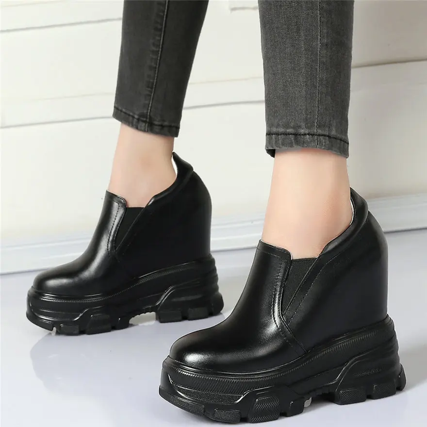 

Punk Goth Pumps Shoes Women Genuine Leather Platform Wedges High Heel Ankle Boots Female Round Toe Fashion Sneakers Casual Shoes