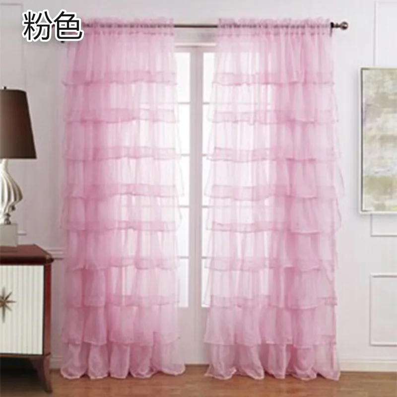 White Blinds Rod Curtain Tulle Multi-layered Lace Curtains for Bedroom Window Solid Color Blackout Curtain Home Use Cortinas - Цвет: Pink