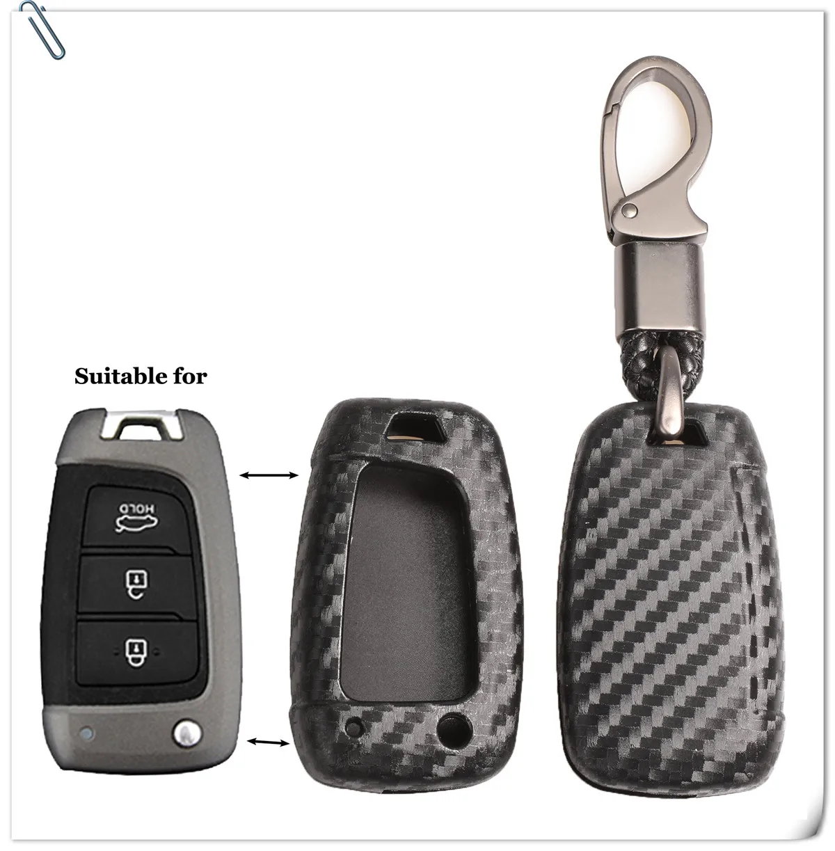 Keyforkess custodia protettiva per chiave in fibra di Silicone per Hyundai Elantra Solaris 2016-2019 3/4 pulsanti pieghevole custodia in carbonio chiave a distanza - H9ae253d4276c46a091751fa6c4363ad8s