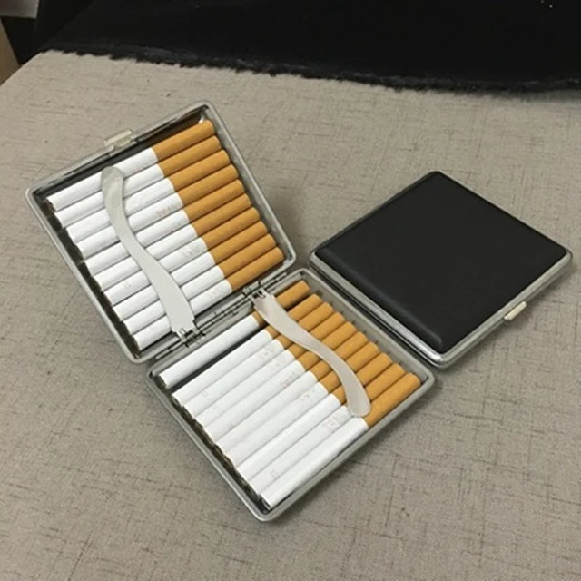 Metal Storage Cover Lady Hold Smoking Accessories Gift Mens Leather Leather  Cigarette Box Cigarette 20Sticks Cigar Case - AliExpress