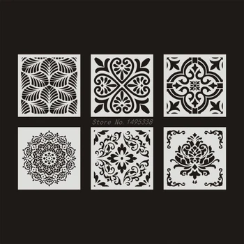 

6pcs/set Mandala Stencil Wall Painting DIY Drawing Template Ruler for Floor Tile