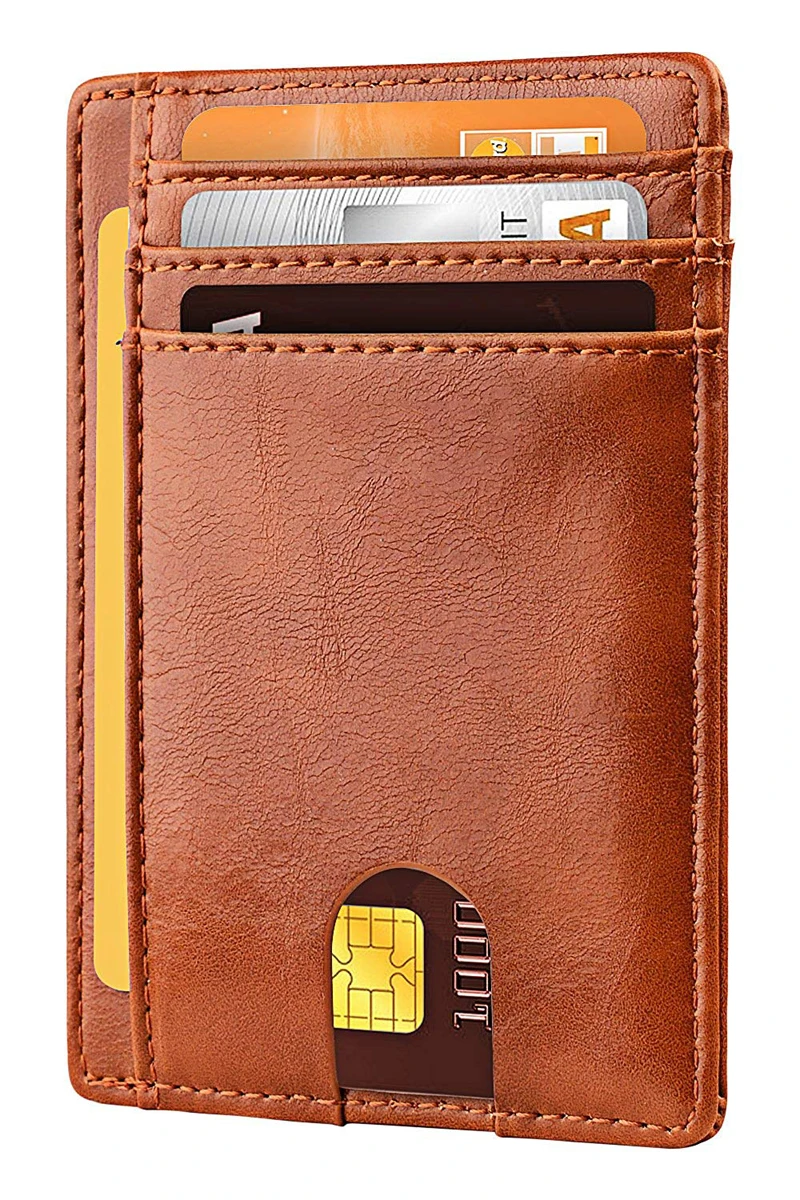 Тонкий минималистичный передний карман RFID Блокировка из натуральной кожи кошельки для мужчин и женщин тонкий кошелек с отделами для карт