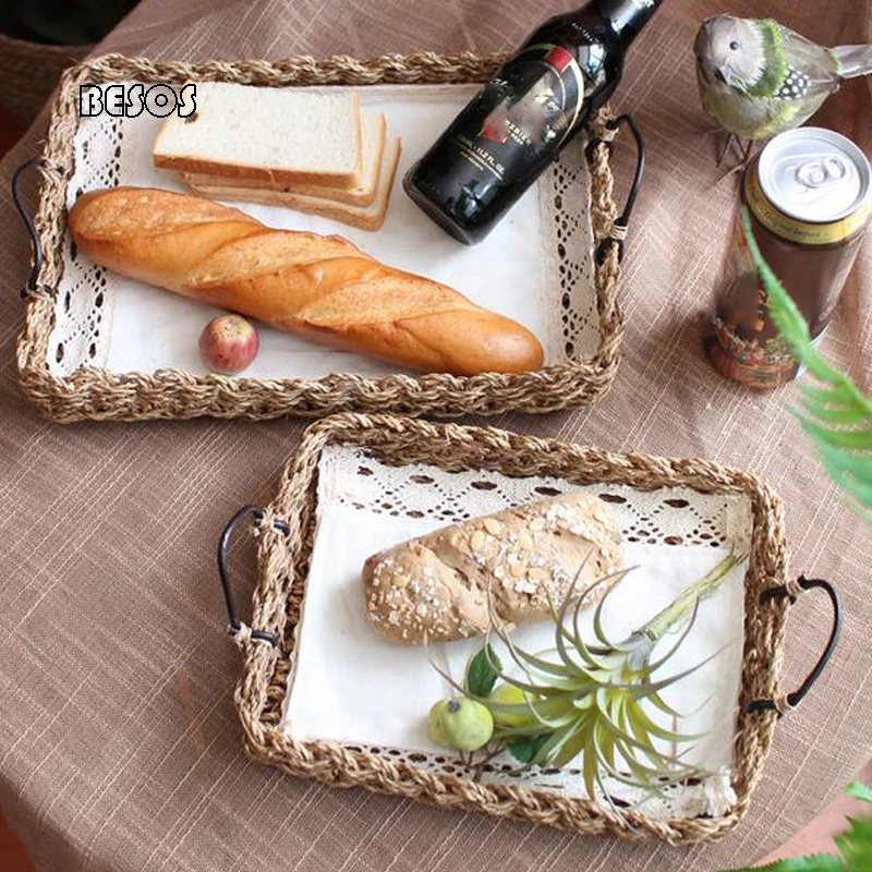 Cesta la compra Binaural de Sisal tejida a mano, bandeja de mesa de cocina, almacenamiento de pastelería de frutas secas, accesorios de decoración para sesiones fotográficas|Accesorios fotomatón| - AliExpress
