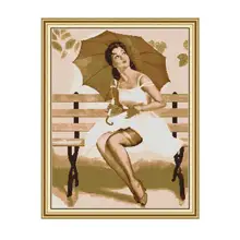 Patrones de bordado de punto de cruz con paraguas para mujer 14CT 11CT tela impresa DIY juegos de costura hechos a mano manualidades decorativas para el hogar(China)