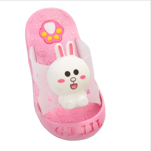 Pink rabbit Детские тапочки; летние тапочки для мальчиков и девочек; милые тапочки для маленьких принцесс; детские домашние тапочки; нескользящие домашние тапочки - Цвет: Pink rabbit