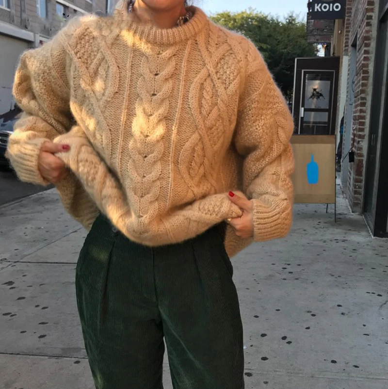 

Apricot Twisted Women Sweater 2020 winter autumn thicken warm knitting jumper female pullovers femme casual streetwear