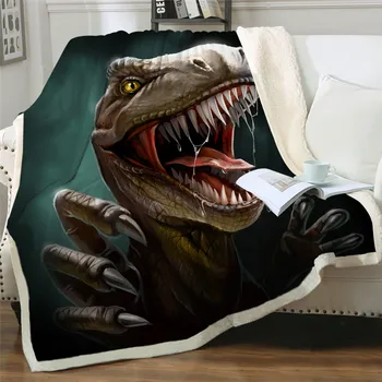 

Dinosaur Fluffy Blanket Jurassic Soft Blanket Boys 3D Animal Sherpa Blanket Tyrannosaurus Bedding Cobertor