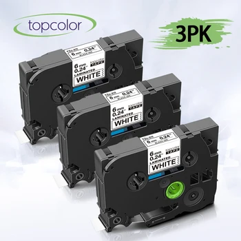 

Topcolor 3pcs Fit Brother P-touch Label Printer tze211 tze-211 tze 211 tz211 Label Tape Black on White 6mm Label Maker PT1290