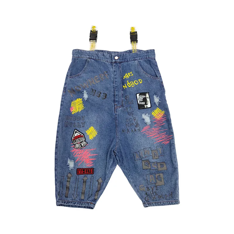 Girls'Belt Trousers 2009 Autumn Dress New Korean Edition Children's Broad Printed Bucket Jeans Leisure Pants