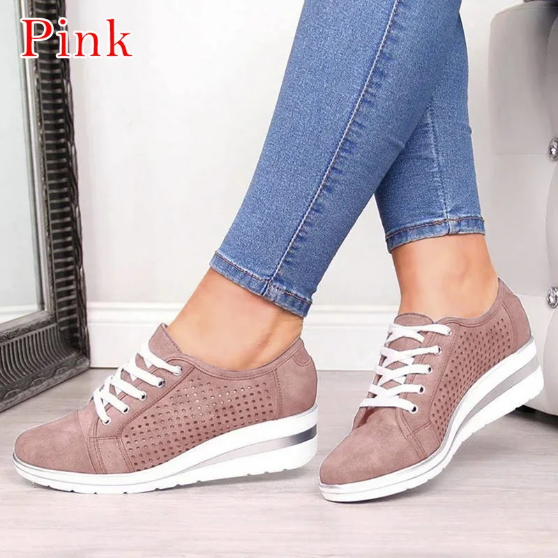 B pink MoneRffi/женские кроссовки; коллекция года; дышащая водонепроницаемая обувь на танкетке; Вулканизированная обувь из искусственной кожи; женская повседневная обувь; tenis feminino - Цвет: B pink