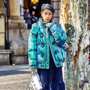 

2020 New Laser Green Glossy Down Parka Jacket Women Winter Jacket Women Warm Thick Down Outwear Ladies Hooded Cotton Coat Jacket