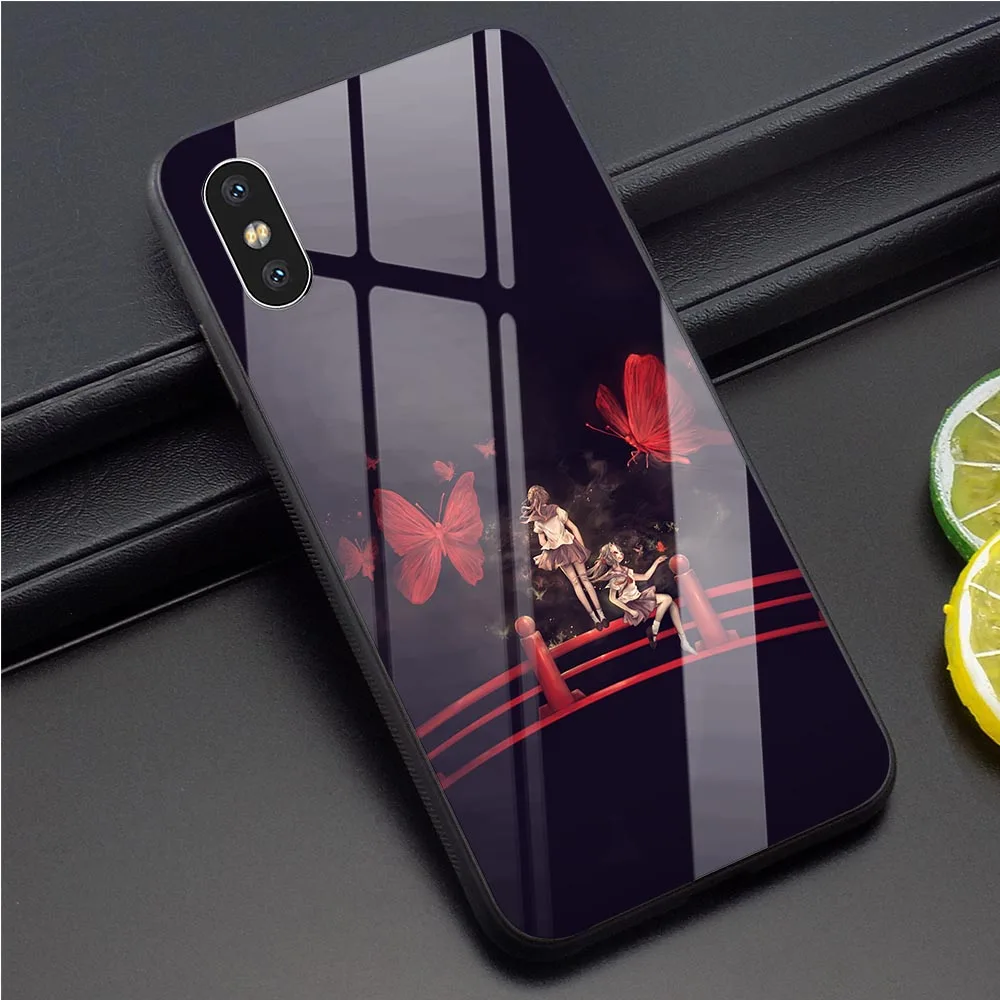 Чехол для телефона из закаленного стекла с рисунком бабочки для iPhone XR, чехол для телефона SE 6 6S 7 8 Plus X Xs XR 11 Pro Max 5 5S, чехлы для задней панели