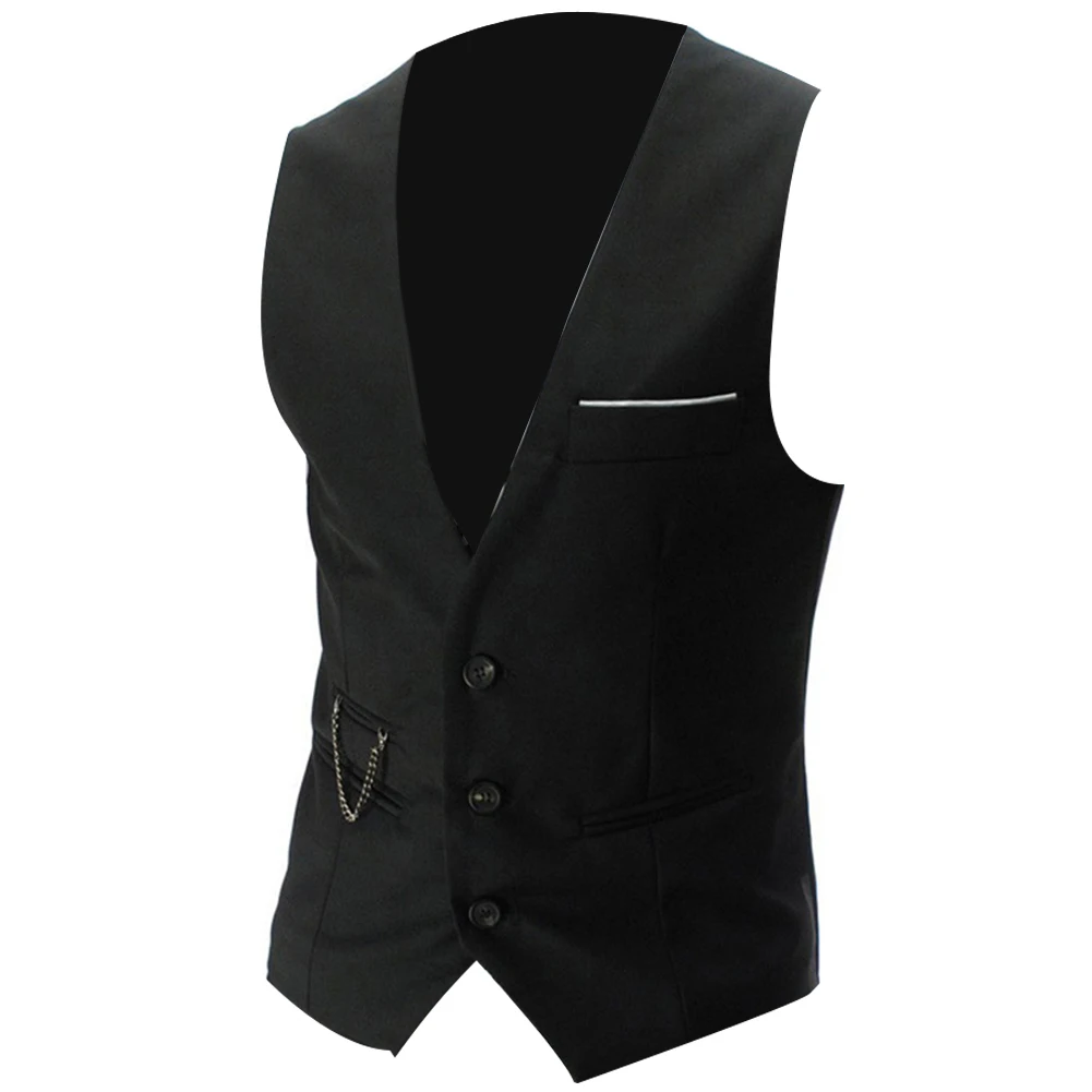 Fashion Men Vests Waistcoat Solid Color V Neck Sleeveless Buttons Blazer Plus Size Formal Business Jacket Vests blazer suit