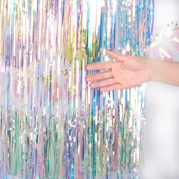 

Shimmer Foil Window Door Rainbow Curtain Tinsel Fringe Party Iridescent Decor