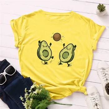 

Plus Size S-5XL Lovely Avocado Print T-Shirt Women 100%Cotton Women Shirts O Neck Short Sleeve Tees Summer T-Shirt Female TShirt