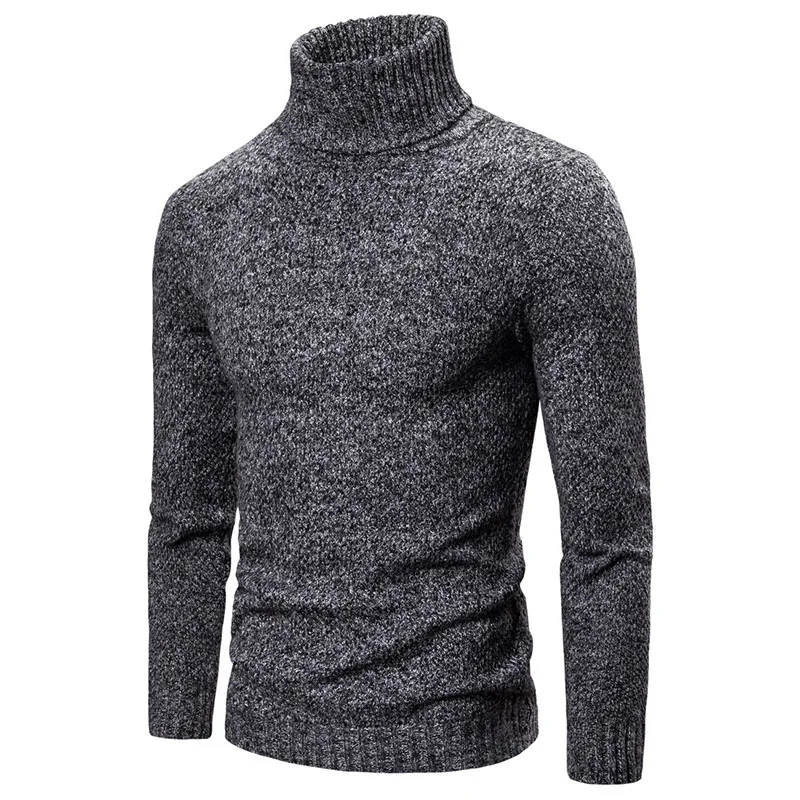 Новые водолазки, мужские свитера, пуловер, повседневные теплые однотонные Трикотажные мужские свитера, обычная посадка с двойным воротником, верхняя одежда