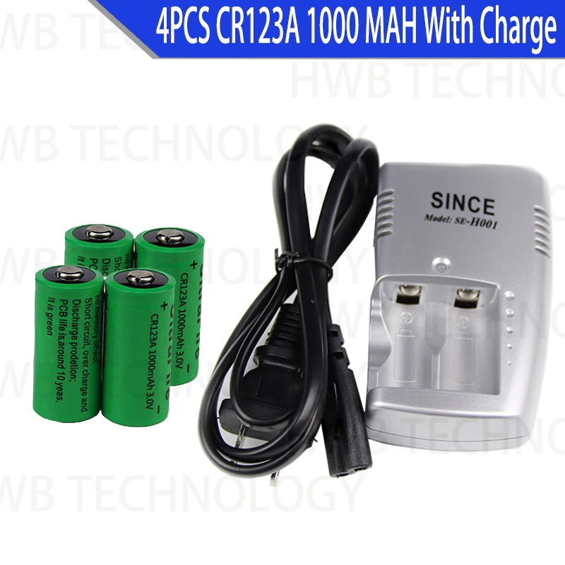 4X 16340 1000mah 3v cr123a 16340 rechargeable battery 3.0v rcr123a 16340 batteries lithium + 1pc
